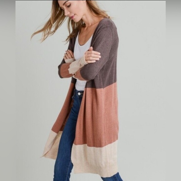 NWT Doe & Rae Colorblock 100% Angora Longline Open Cardigan Duster Sweater Sz SM - Picture 1 of 6